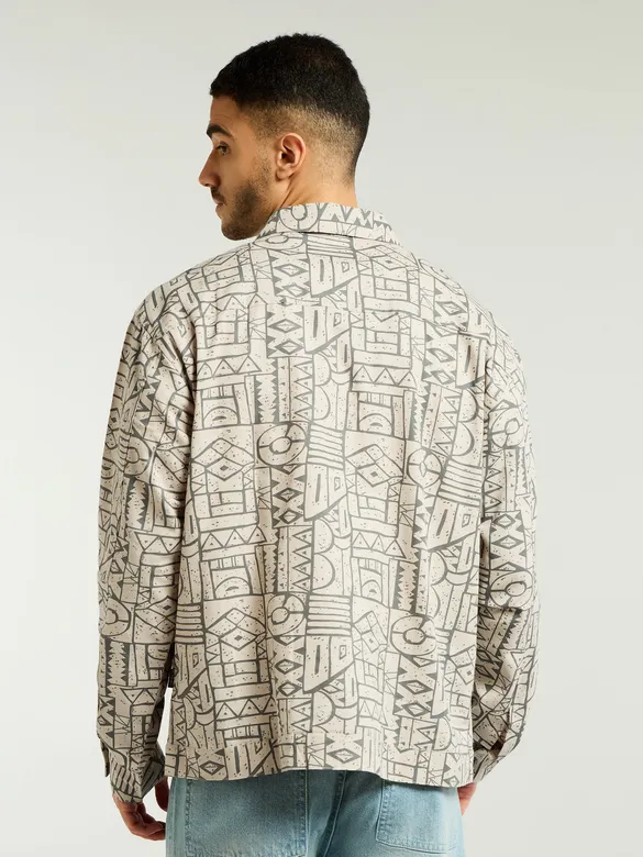 Grey and Beige Abstract Print Shacket