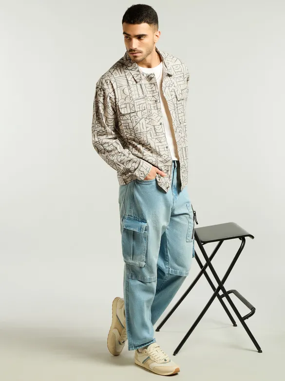 Grey and Beige Abstract Print Shacket