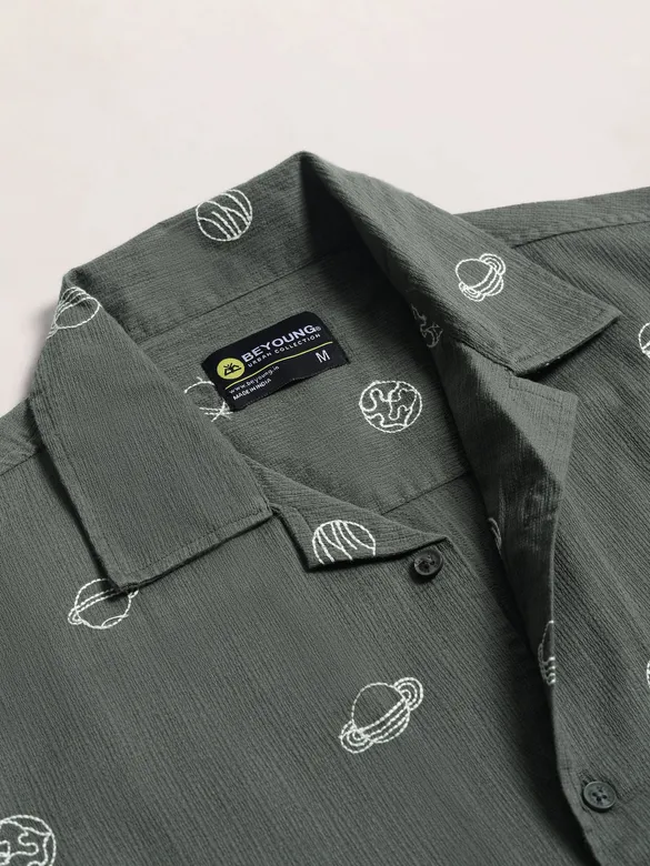 Grey Galaxy Embroidered Half Sleeve Shirt