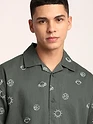 Grey Galaxy Embroidered Half Sleeve Shirt