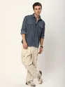 Grey Geometric Textured Corduroy Shirt