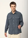 Grey Geometric Textured Corduroy Shirt