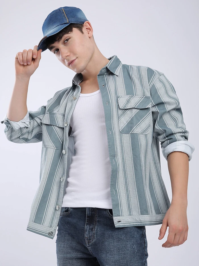 Grey Striped Shacket