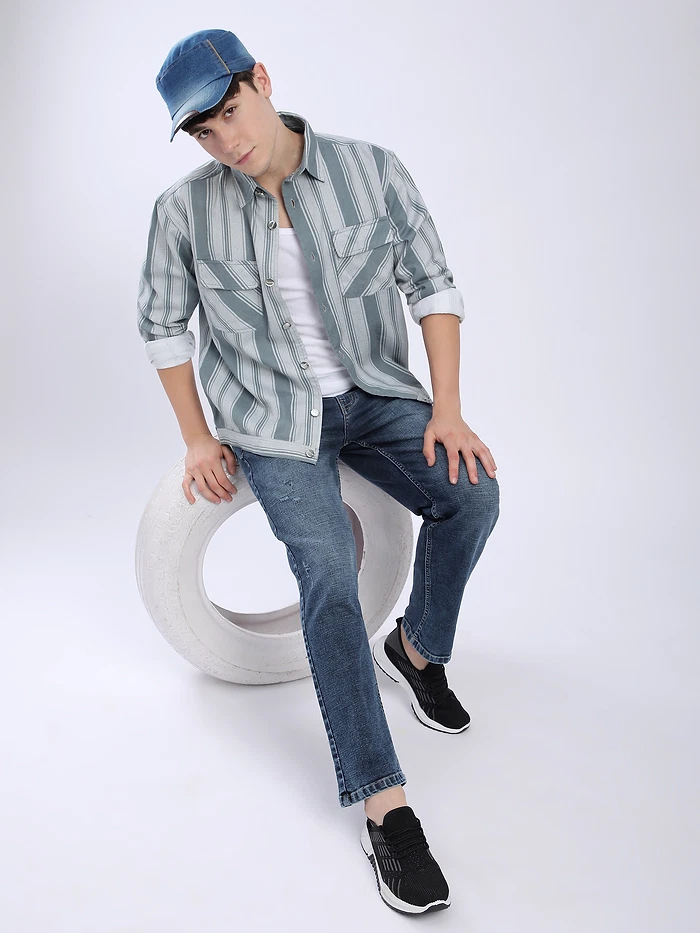 Grey Striped Shacket