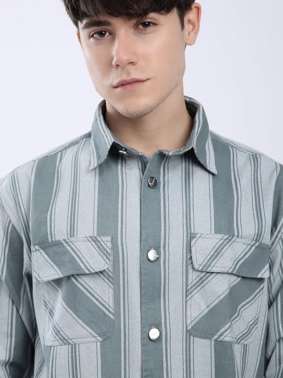 Grey Striped Shacket