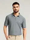 Grey Textured Zipper Polo T-shirt