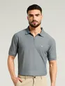 Grey Textured Zipper Polo T-shirt