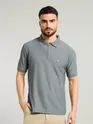 Grey Textured Zipper Polo T-shirt