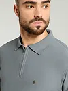 Grey Textured Zipper Polo T-shirt