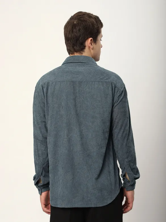 Grey Tribal Textured Corduroy Shirt