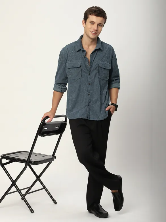 Grey Tribal Textured Corduroy Shirt
