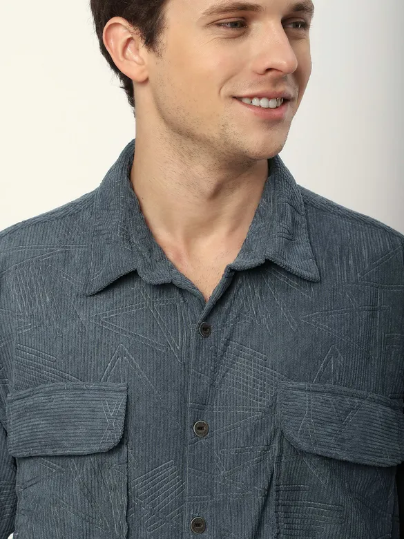 Grey Tribal Textured Corduroy Shirt