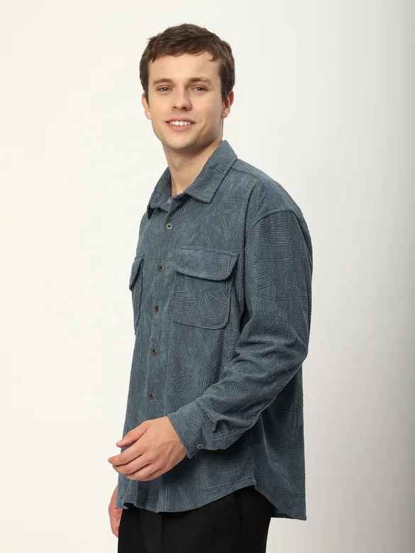 Grey Tribal Textured Corduroy Shirt
