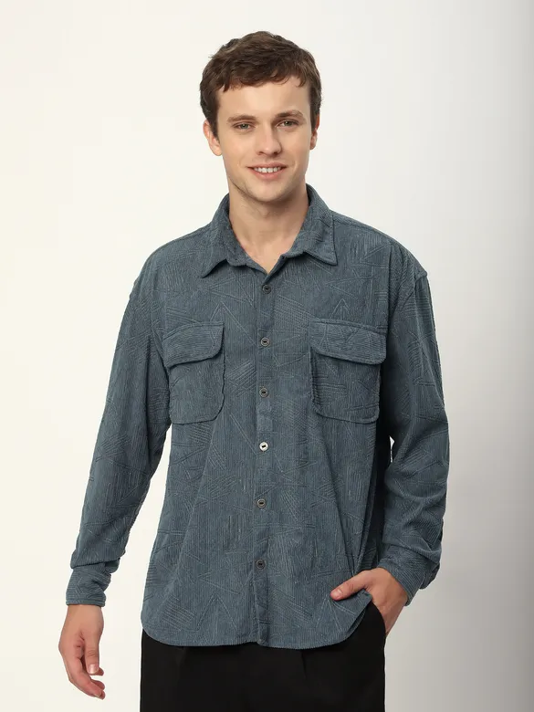 Grey Tribal Textured Corduroy Shirt