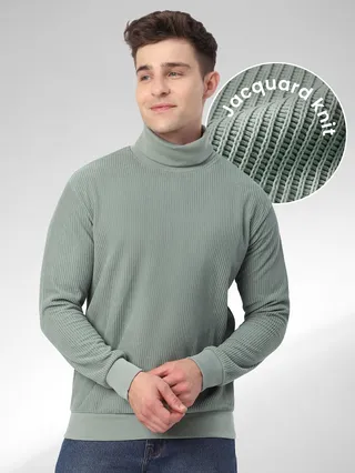 Men Wears a Grey Turtle Neck relaxed fit Sweatshirts | Beyoung