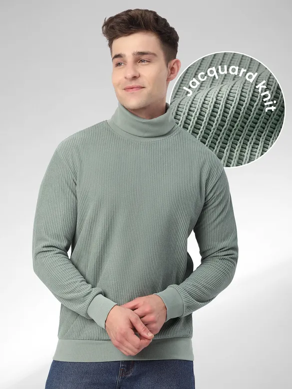 Men Wears a Grey Turtle Neck relaxed fit Sweatshirts | Beyoung