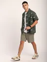 Greyish Green Geometric Embroidered Half Sleeve Shirt