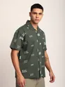 Greyish Green Geometric Embroidered Half Sleeve Shirt