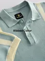 Ice Blue Vertical Striped Flat Knit Polo T-Shirt