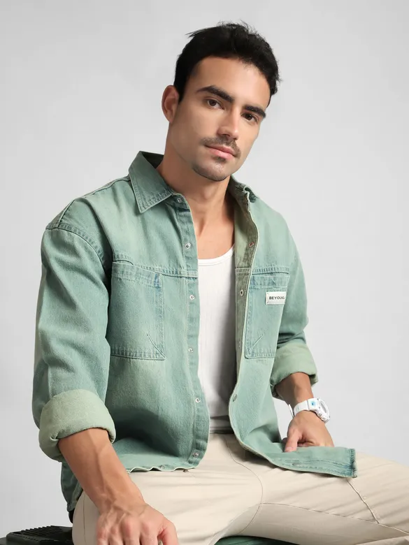 Ice Blue Vintage Wash Denim Shirt