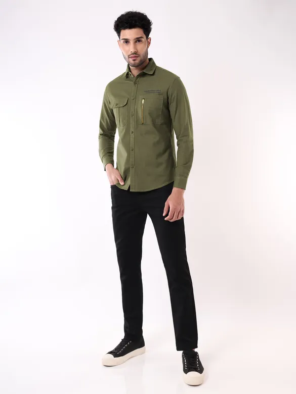 Jade Green Solid Urban Shirt for Men