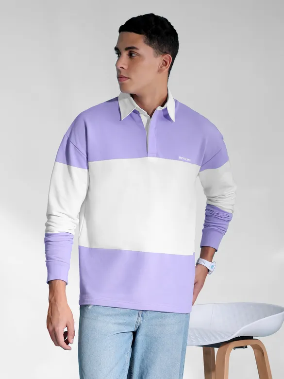 Lavender Striped Polo Sweatshirt