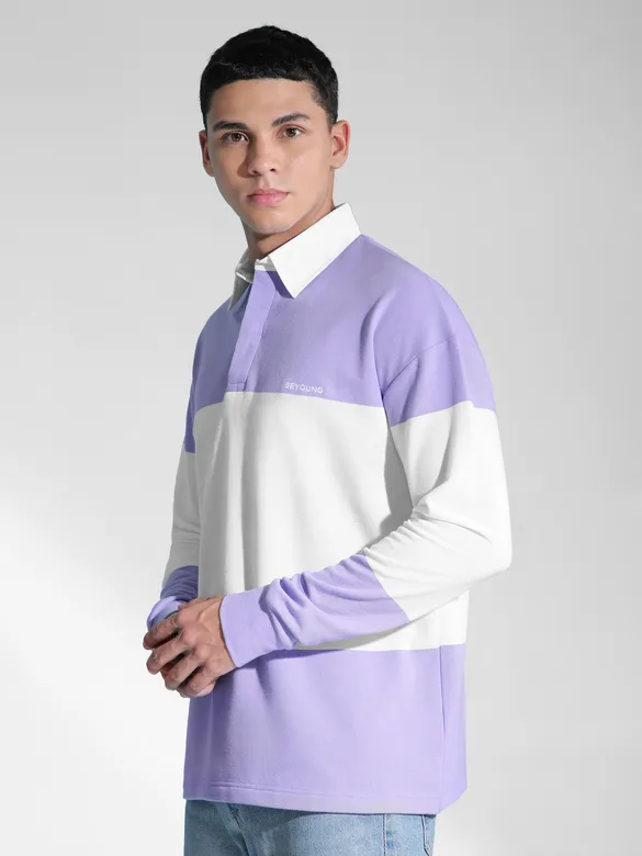 Lavender Striped Polo Sweatshirt