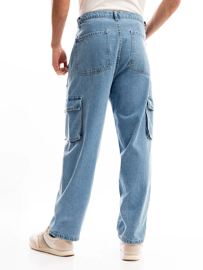 Light Blue Denim Oversized Cargo Pants