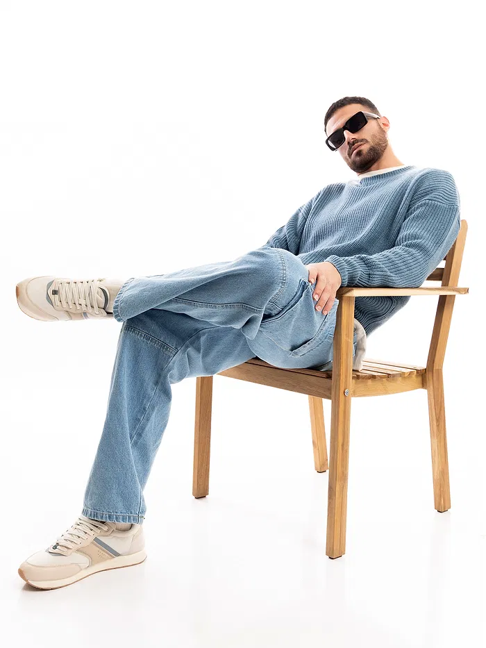 Light Blue Denim Oversized Cargo Pants
