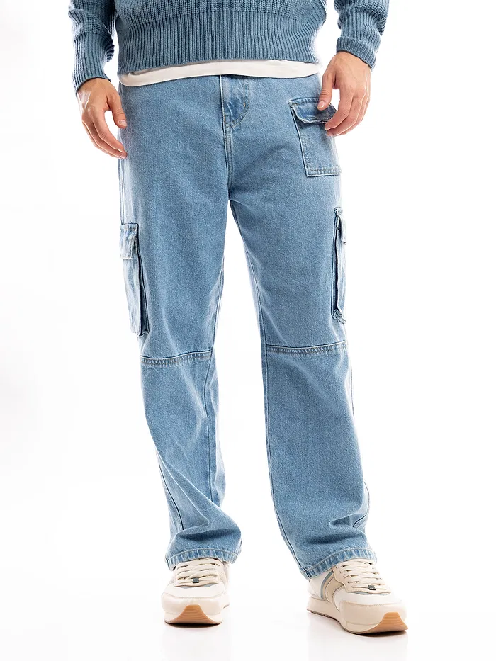Light Blue Denim Oversized Cargo Pants
