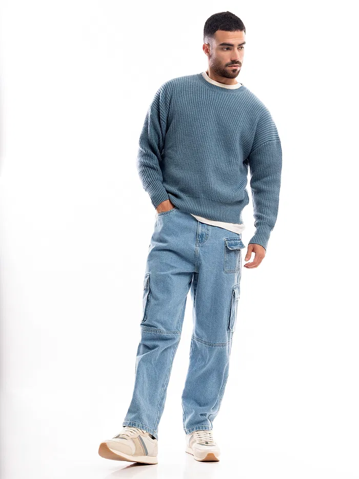 Light Blue Denim Oversized Cargo Pants