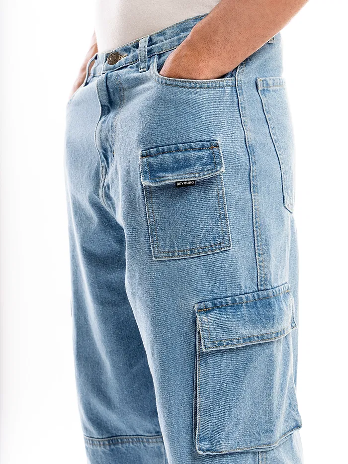 Light Blue Denim Oversized Cargo Pants