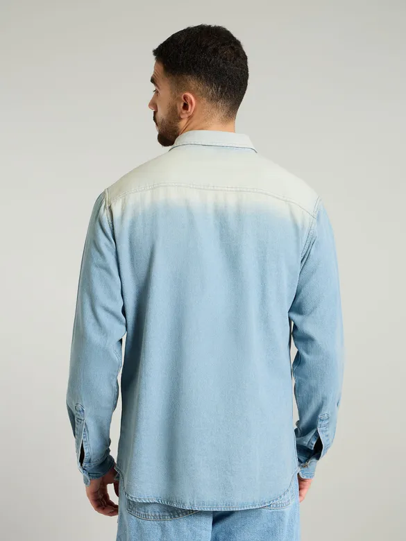 Light Blue Ombre Denim Shirt For Men