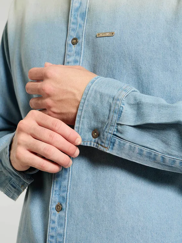 Light Blue Ombre Denim Shirt For Men