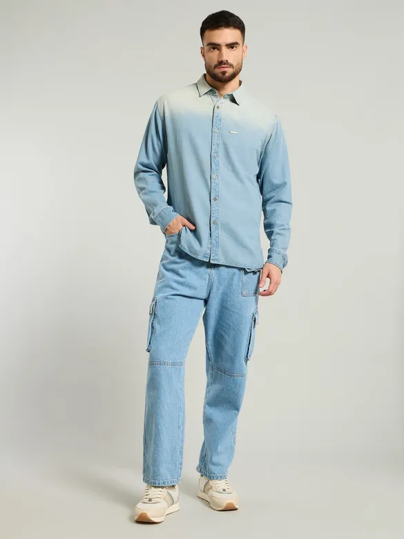Light Blue Ombre Denim Shirt For Men