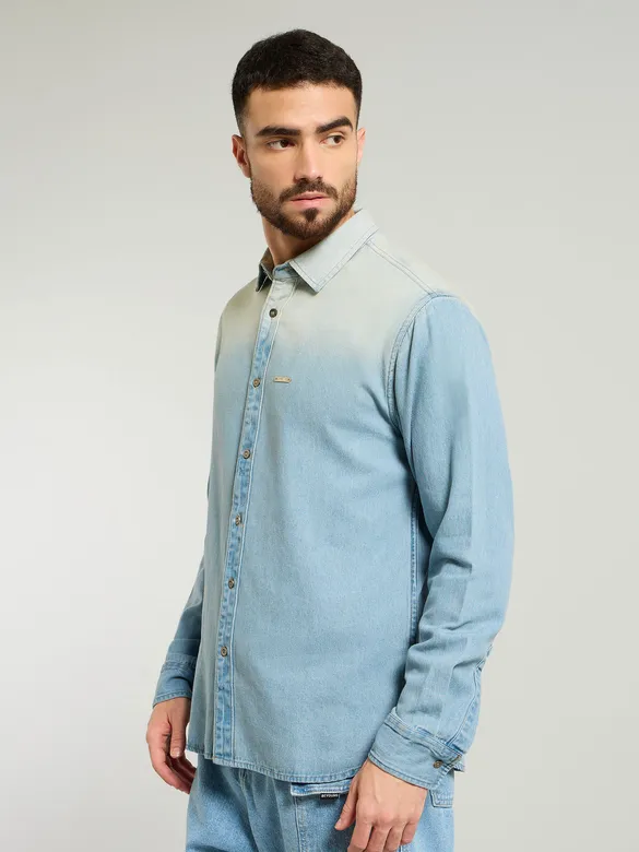 Light Blue Ombre Denim Shirt For Men
