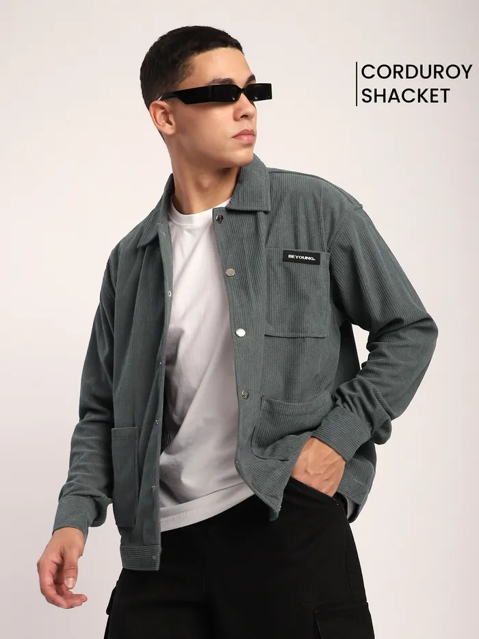 Light Grey Corduroy Shacket
