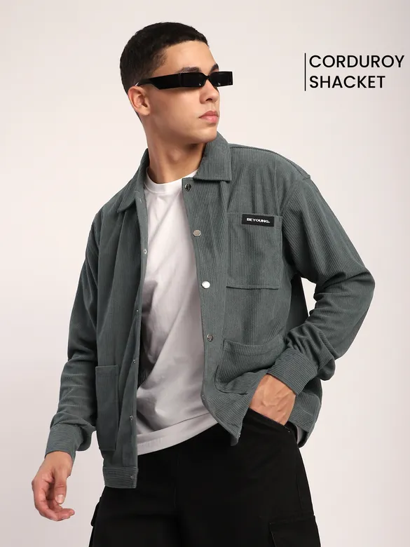 Light Grey Corduroy Shacket