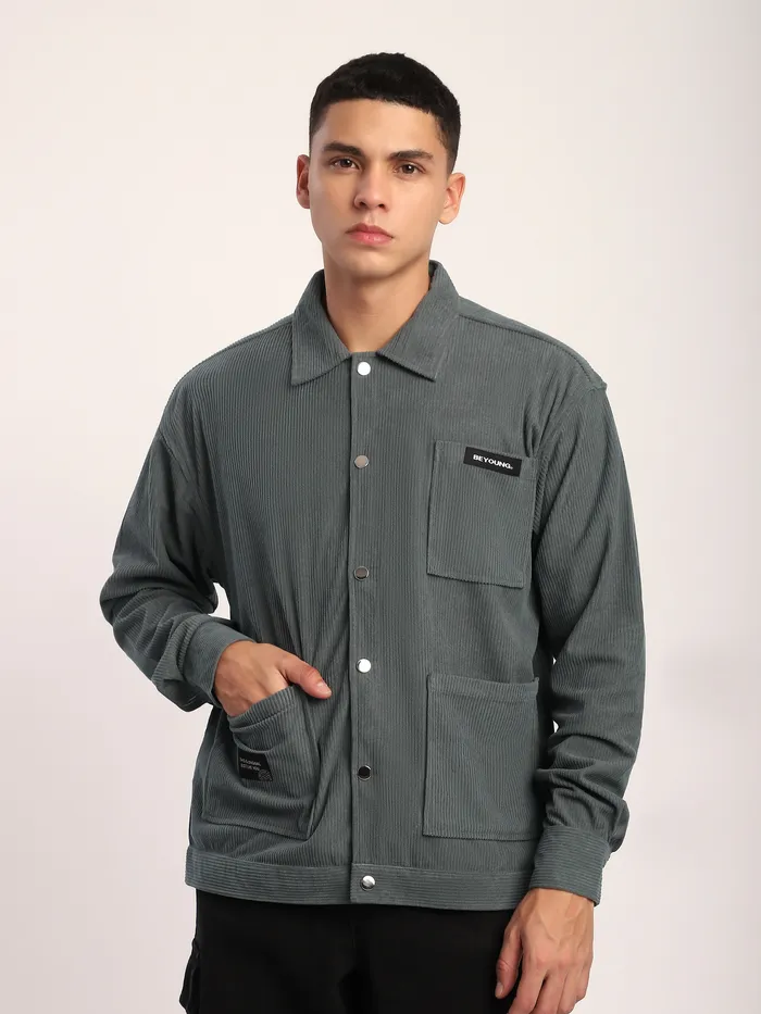 Light Grey Corduroy Shacket