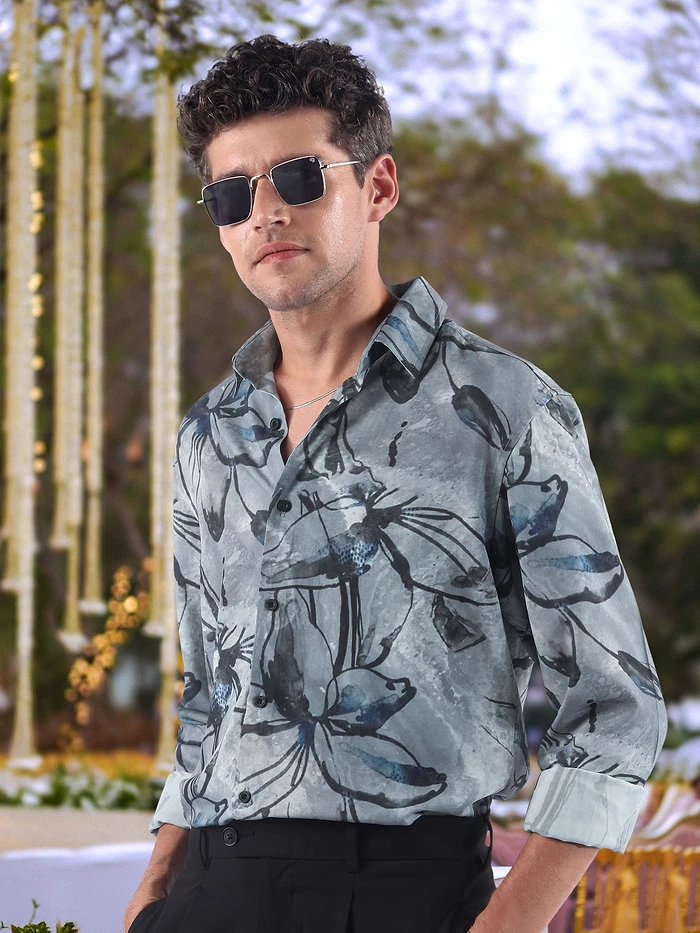 Light Grey Bold Flower Print Shirt