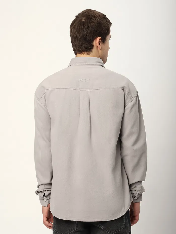 Light Grey Dual Pocket Embroidered Shirt