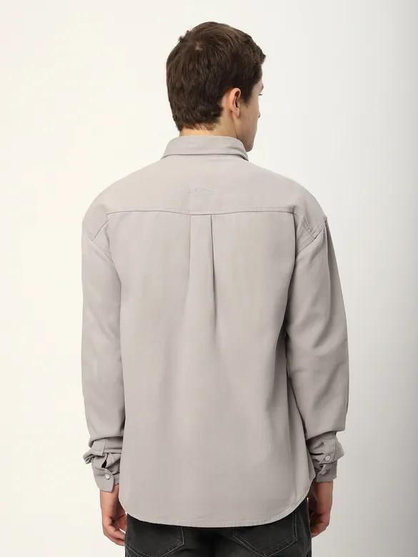 Light Grey Dual Pocket Embroidered Shirt