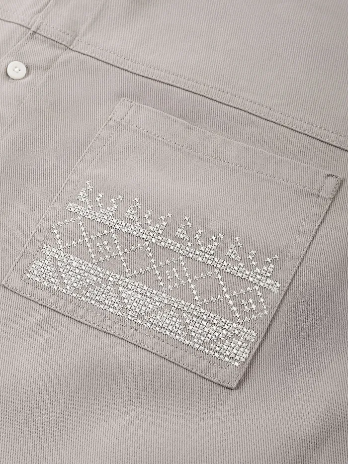 Light Grey Dual Pocket Embroidered Shirt