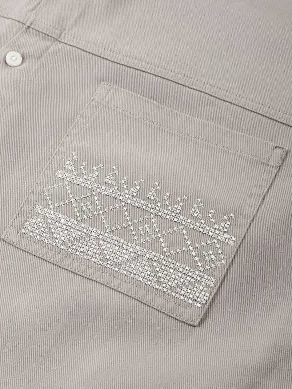 Light Grey Dual Pocket Embroidered Shirt