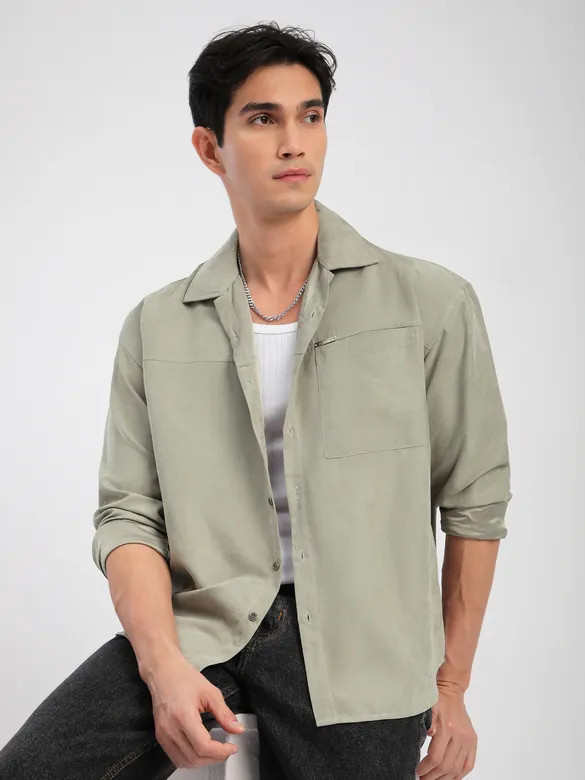 Light Grey Front Yoke Suede Shirt