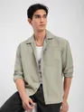 Light Grey Front Yoke Suede Shirt
