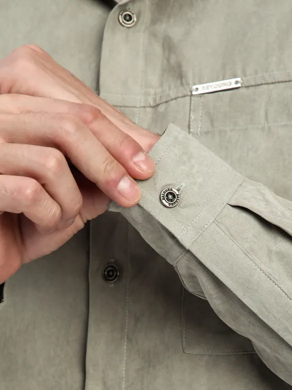 Light Grey Front Yoke Suede Shirt