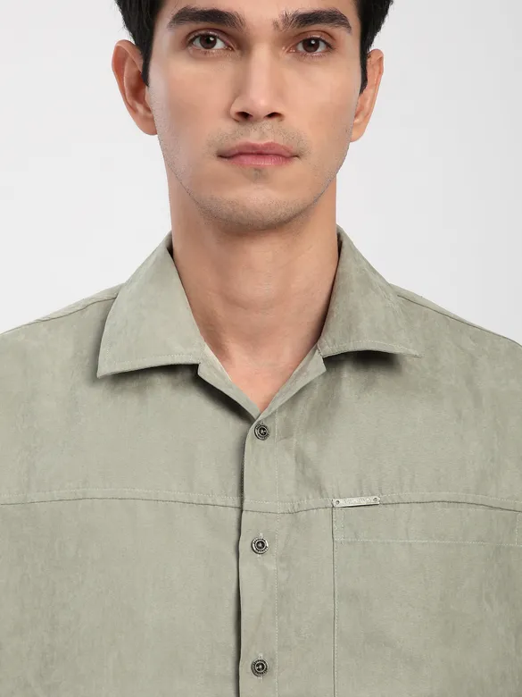 Light Grey Front Yoke Suede Shirt