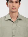 Light Grey Front Yoke Suede Shirt
