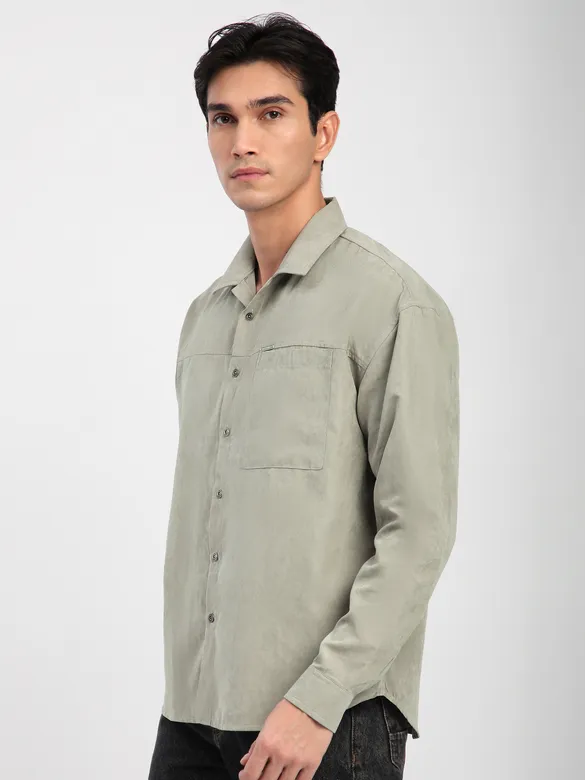 Light Grey Front Yoke Suede Shirt
